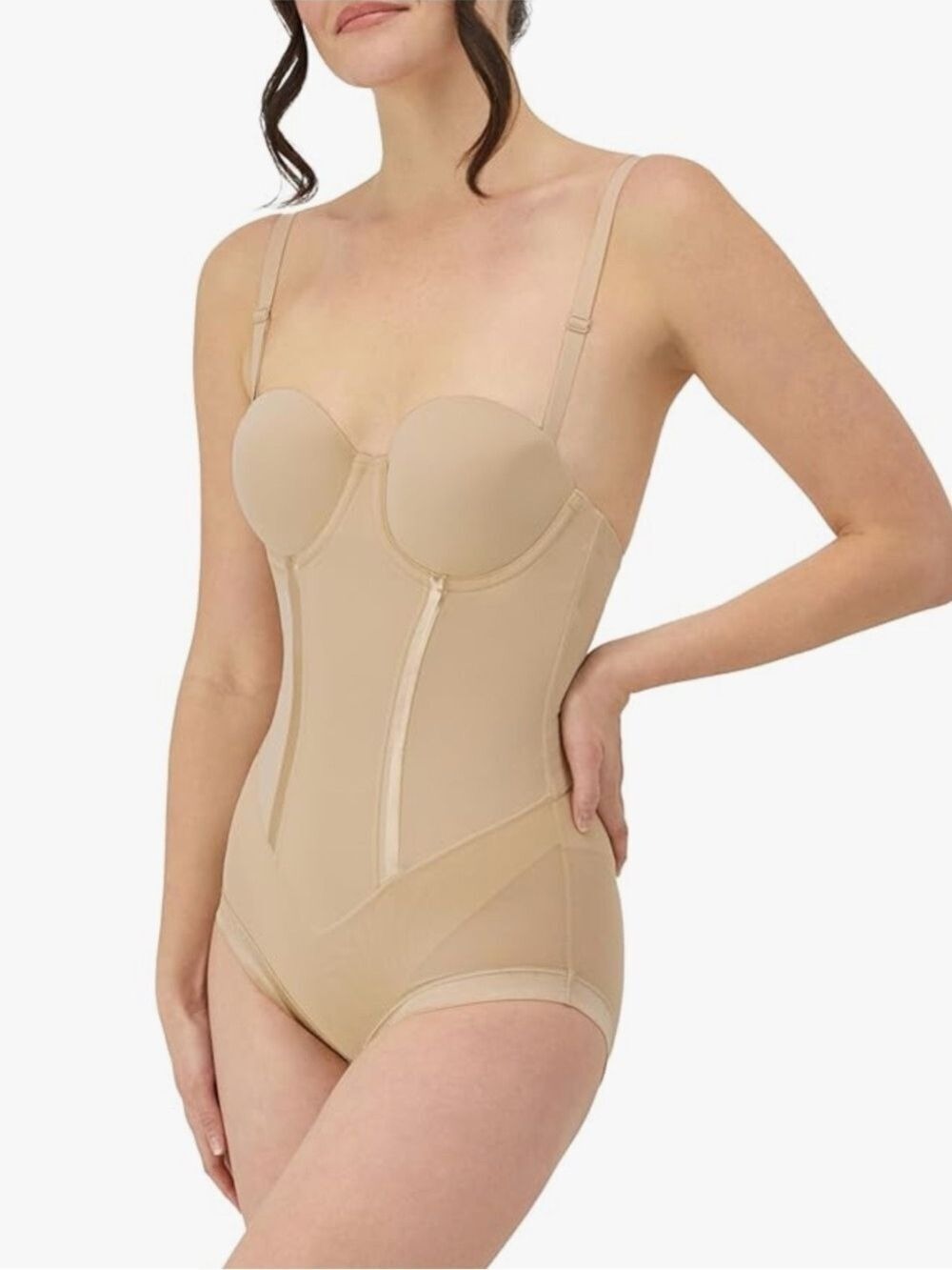Maidenform Ultra Firm Control Body Shaper Bodysuit 34D Underwire Bra Latte Lift